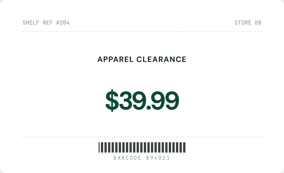 Demo price tag after replacement