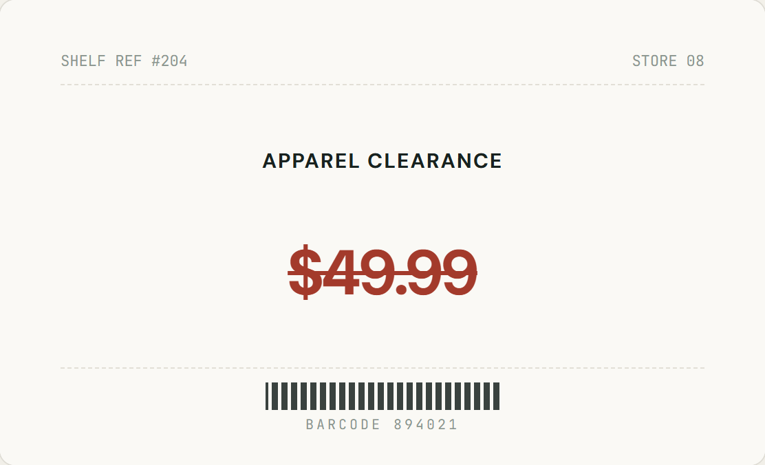 Demo price tag before replacement